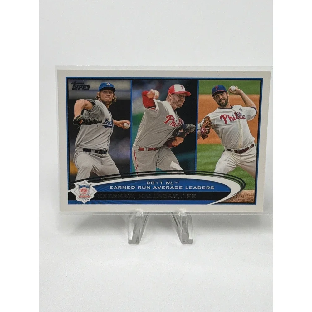 2012 Topps 297 Clayton Kershaw Roy‎ Halladay Cliff Lee 2011 NL ERA Leaders Card